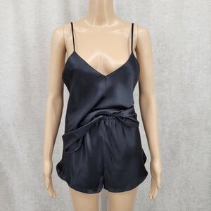 Elegant Black Satin Pajama Set